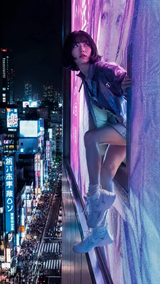 AIdol sample: idol on a neon city street