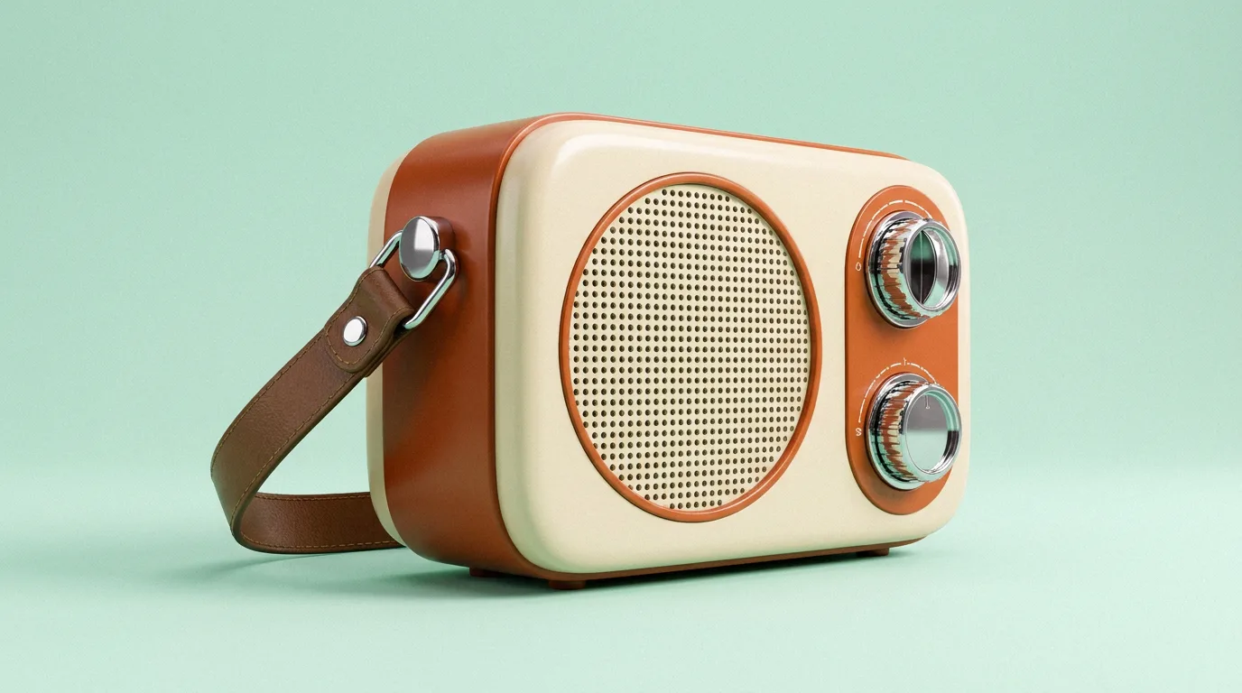 Nano Banana Pro sample: a retro-futuristic portable radio in cream and orange on a mint background