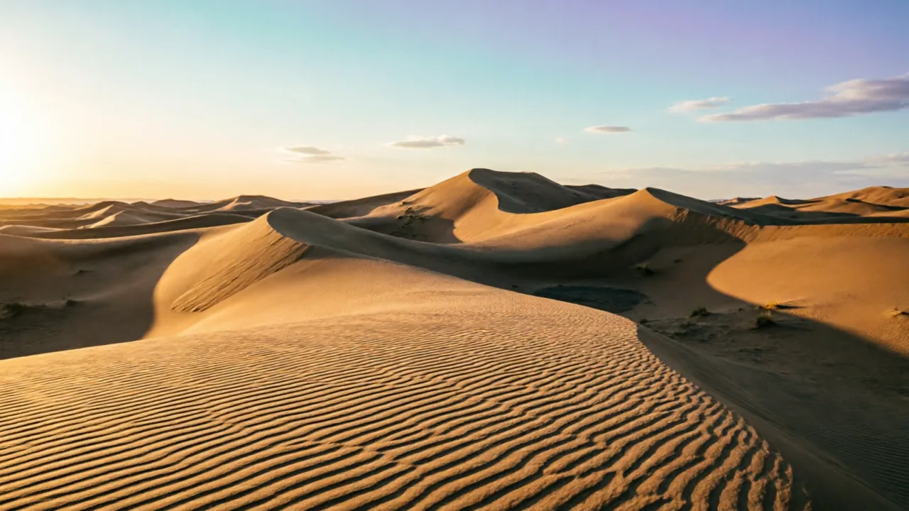 Qwen Image 2.0 sample: rippled desert sand dunes at golden hour