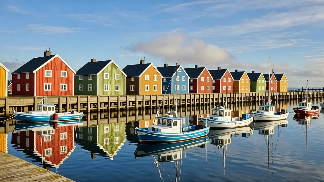 Wan 2.6 sample: fishing boats bobbing in a harbor lined with colorful houses (first frame)